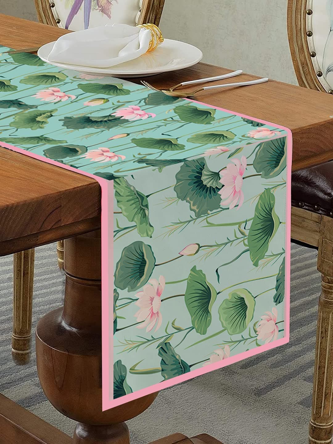 Homewards Lotus Pond Table Runner Oil Water Repellant Size 325x180 cm