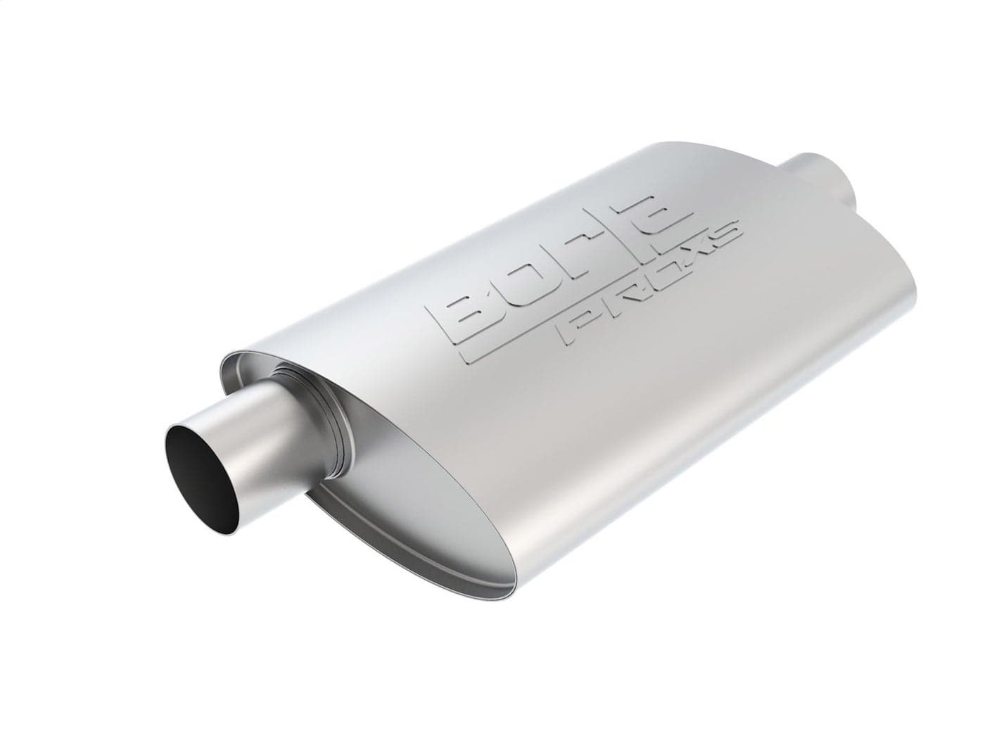 BORLA 40358 ProXS Universal Performance Muffler 25 Offset Inlet 25 Center Outlet 4 x 95 Oval x 14 Long body 19 Overall Length UnNotched Necks Reversible Design T304 Stainless Steel