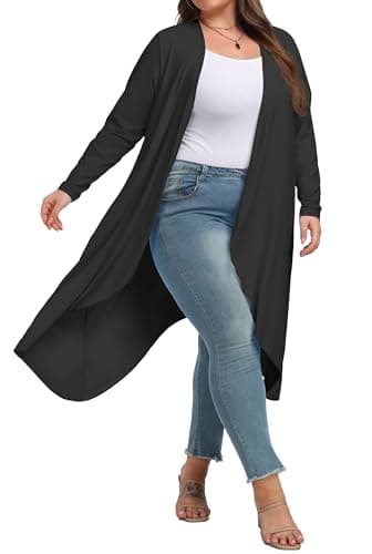 OLRIK Plus Size Cardigan for Women Trendy Fall Clothes Long Duster Cardigans for Women Black-2X