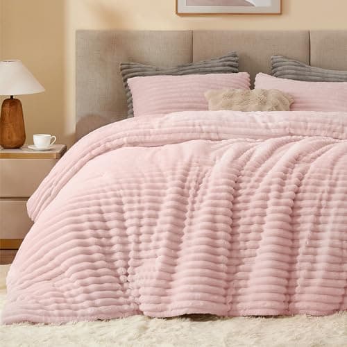 BEDELITE Fleece California King Comforter Set -Super Soft & Warm Fluffy Pink Bedding, Luxury Fuzzy Heavy Bed Set for Winter with 2 Pillow Cases