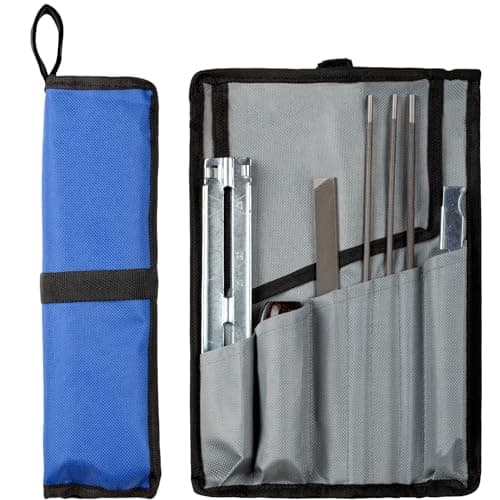 Chainsaw Sharpening File Kit, Chainsaw Chain Sharpener - 8 Packs - 3 Round Files(5/32-Inch, 3/16-Inch, 7/32-Inch), Flat File, Depth Gauge Tool, Filing Guide, Wood Handle, Travel Pouch