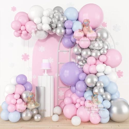 Toys Treasure We Deliver Smiles 153 Pcs Pink, Purple Silver Latex Metallic Confetti Balloons for Girls Graduation Birthday Bridal Baby Shower Party Decorations (Pink Purple Silver)