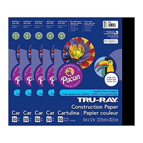 TruRay Construction Paper Black 9 x 12 50 Sheets Per Pack 5 Packs