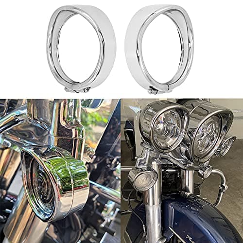 HDBUBALUS Chrome Visor Style Turn Signal Trim Ring Cover Auxiliary Light Passing Lamp Bezel Fit for Harley Touring Electra Glide Road King Softail