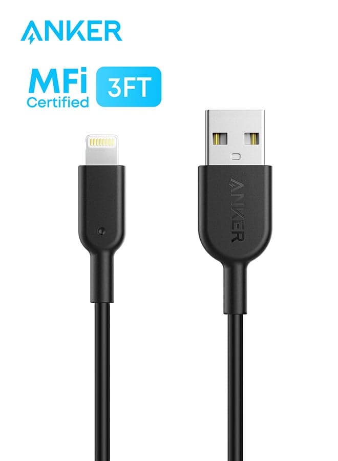 Anker Powerline II Lightning Cable (0.9M,Black), Probably The World's Most Durable Cable, MFi Certified for iPhone 14/14 Plus/14 Pro/14 Pro Max/13/12/11/X Series (12W) Black