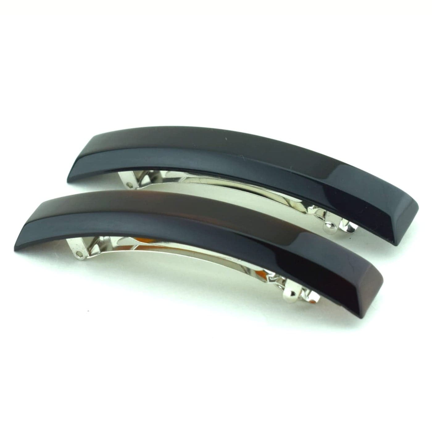 Parcelona French Bar Volume Large 4 Celluloid Automatic Set of 2 Hair Clip Barrette French Strong Hold Grip Hair Clips for Women No Slip Fashion Durable Styling Girls Paris Hair Accessories Made in France Tortoise ShellBlack