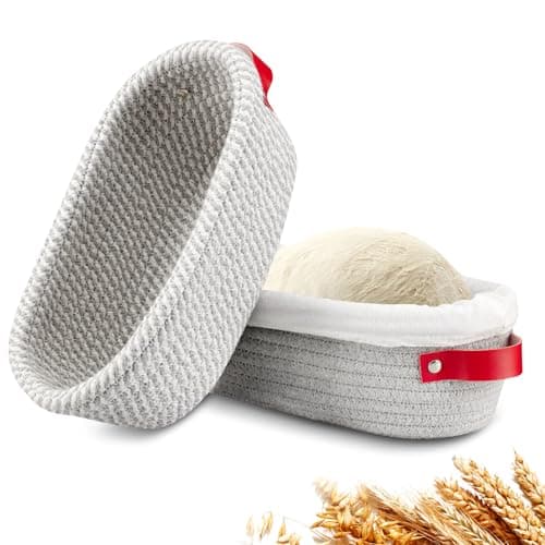Dimpola Banneton Bread Proofing Basket - Cotton Oval Banneton Basket Set of 2 Sourdough Proofing Baskets Round Proofing Bowls Handmade Rattan Baskets and Liners