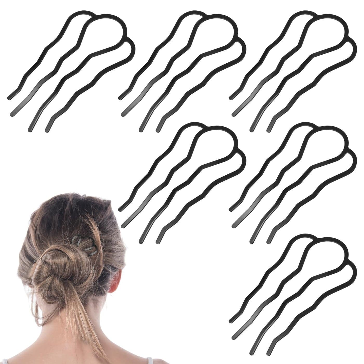 Amabro 6 Pcs Metal Hair Fork Clip U Shape 4 Prong Updo French Styling Side Twist Pins Hair Buns Accessories for Women Formal Casual Occasions Daily Wear Weddings Parties Banquets