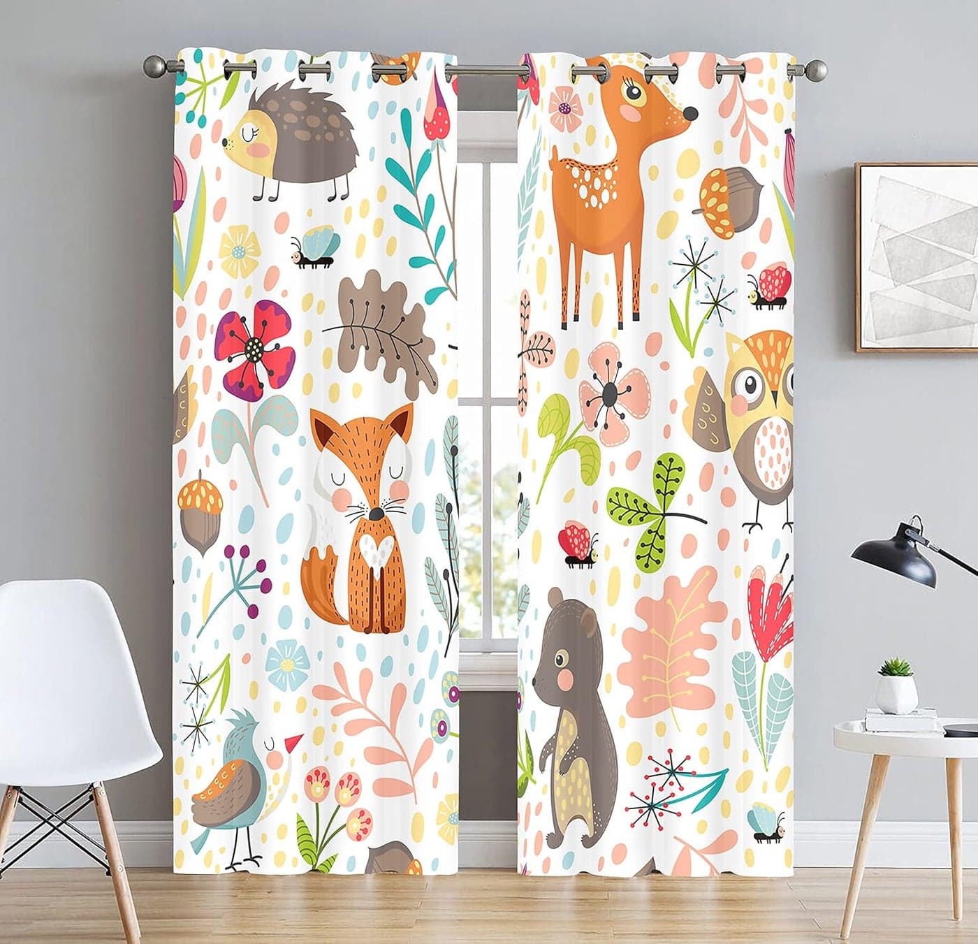 HOMADORN Long Crush Polyester Digital Printed KidsCartoon Pattern Eyelet Curtain for Living Room Kid Room Bed Room Set of 2 Multicolor Door 4 FEET X 7 FEET
