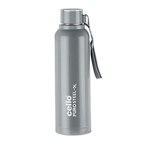 Cello Puro Steel-X Benz 900 PU Insulated Water Bottle 900 ml, Grey | BPA Free, Leakproof, ISI Certified |Hot & Cold Bottle for Gym, Office, College, Travel, Camping, Indoor & Outdoor Sports & Yoga