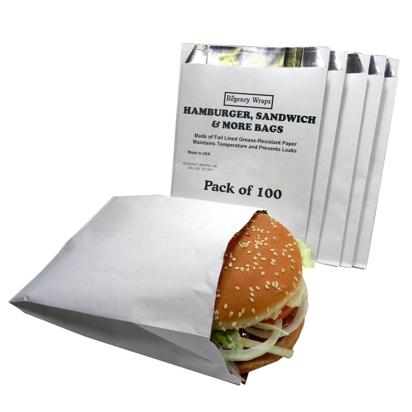 Regency Wraps Grease Resistant Snack Serving Bags Foil Lined Pack of 100 For Burgers Sandwiches Paninis Pitas Insulated to Keep food Warm