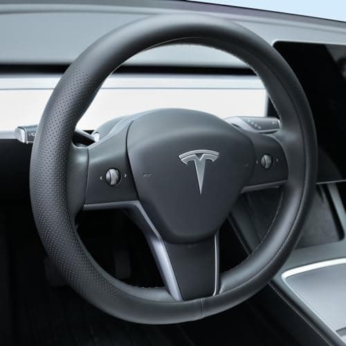 Uxcer Nappa Leather Steering Wheel Cover for Tesla Model 3Y 20162025 2026 JuniperHighland NonSlip Breathable Tesla Model 3Y Steering Wheel Protector Black