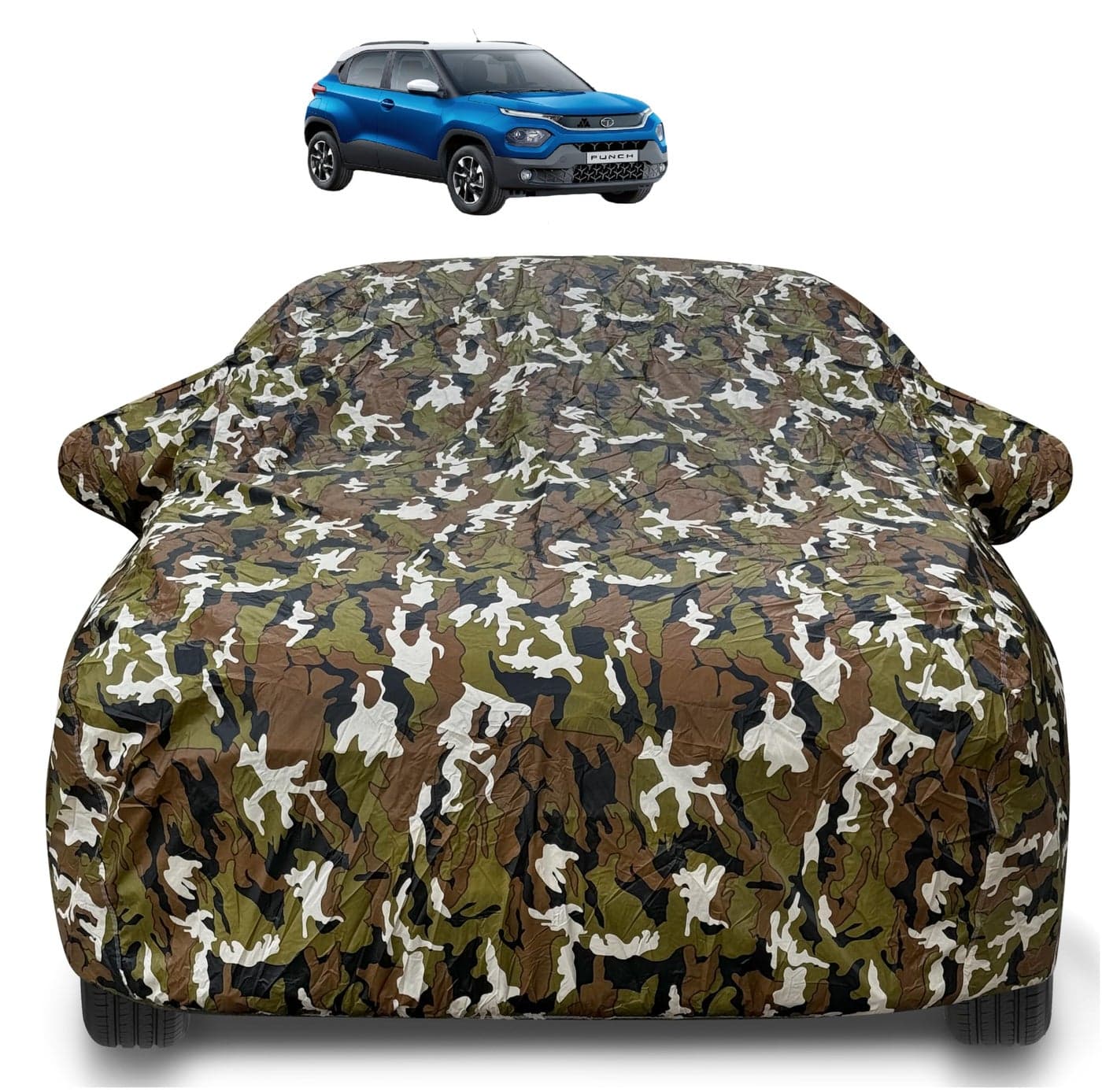 Auto Hub Waterproof Car Cover Compatible with Tata Punch with Mirror Pockets, Soft Cotton Lining, Punch Car Cover Waterproof, Army