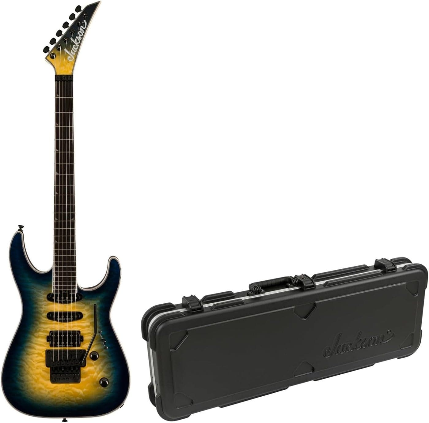 Jackson Pro Plus Soloist SLA3Q Electric Guitar RightHanded 6 Strings Amber Blue Burst Premium Craftsmanship and Playability Bundle with Protective Hardshell Case 2 Items
