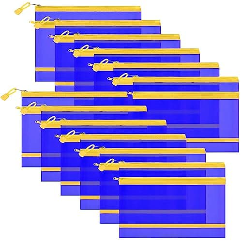 Sinzip 12 Pieces Zipper Nylon Mesh Pouch Mesh Cosmetic Bags Makeup Bags Pencil Case Multipurpose Travel Bags for Cosmetic School Office Supplies and Travel Accessories 2 LayersBlue A5