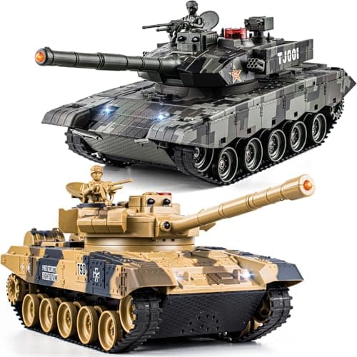 Supdex 124 RC Battle Tank Set Remote Control Chinese Type 99 and Russian T90 Army Toy That Shoots for Kids and Adults 24G RC Vehicle Model Tank 6 Year Old with Sound Smoke and Lights