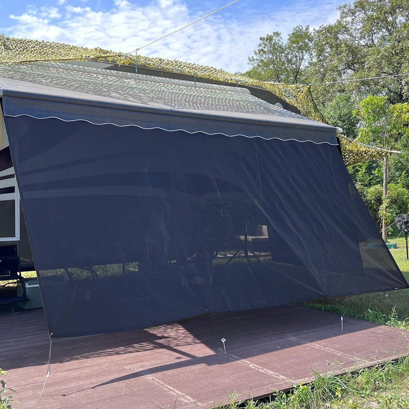 SHADEPLUS RV Awning Shade Screen Without Zipper 8x153Black Mesh RV Awning Sun Shade ScreenUniversal Trailer Camper Awning Screen with Complete KitSignificantly Improves Shadow and Privacy