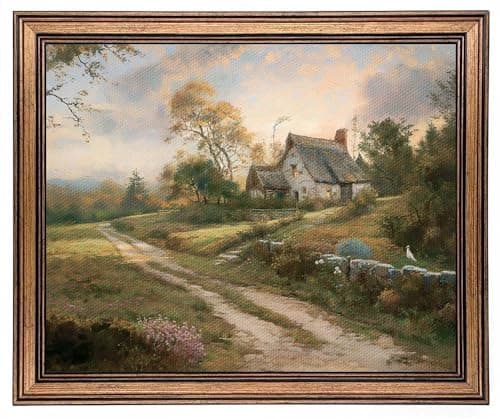 Gold Framed Wall Art Vintage Countryside Cottage Painting Farmhouse Decor Retro Picture Canvas Art Print for Living Room Decor countryside cottage 10L x 8W