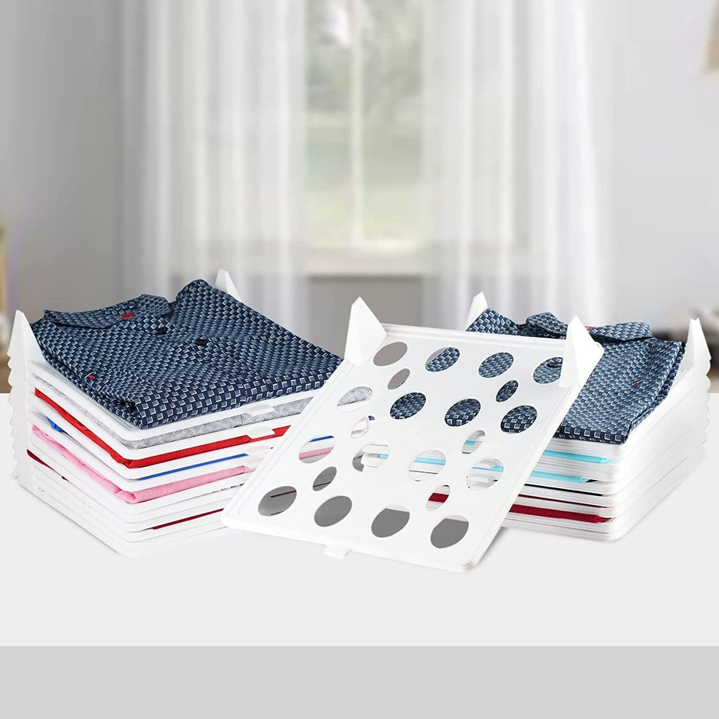 Mechdel Plastic Closet Drawer Wardrobe Organizer Cabinet Folding Board for Shirts TShirt Jeans Storage Rack White Pack of 10