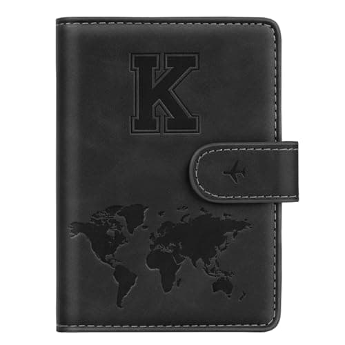 Passport Holder Wallet Cover Personalized Letter AZ Travel Wallet RFID Blocking Passport Cover Wallet Case for Travel Passport Book Holders for Women and Men BlackK