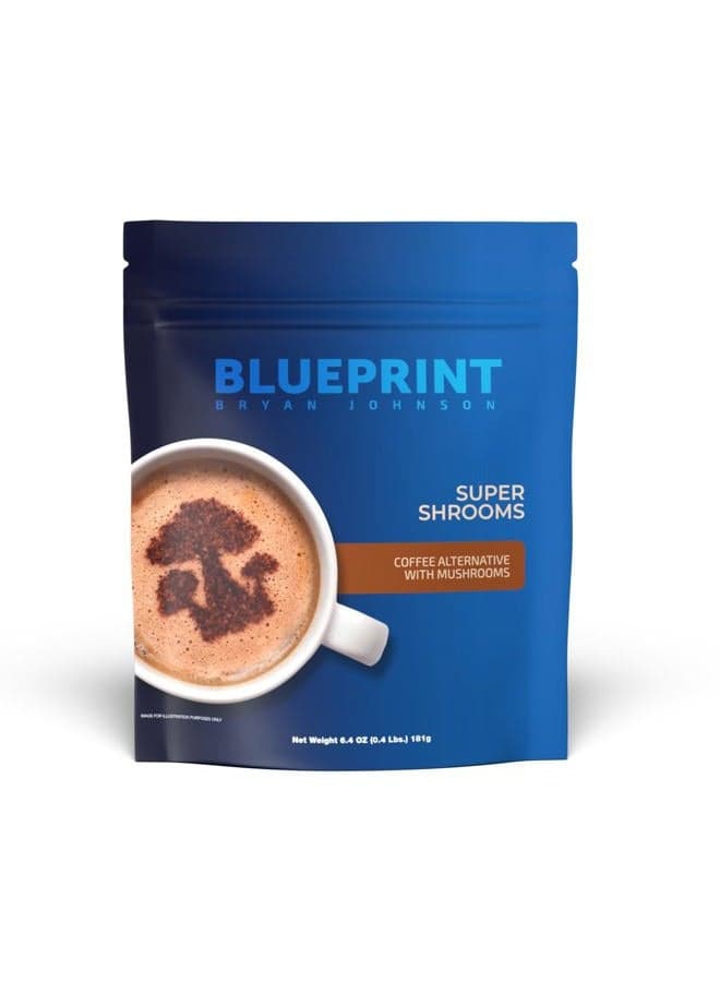 Blueprint by Bryan Johnson Super Shroom Coffee – Mushroom Coffee with Lion's Mane, Reishi & GABA – 70mg Caffeine – Focus & Energy Coffee – Adaptogenic Coffee Alternative – 30 Servings