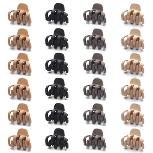 Cobahom 24 Pack Small Hair Claw Clips 12 Inch Plastic Matte Hair Clips for Thin Hair NoSlip Mini Hair Clip Hair Styling Accessories for Women and Girl Black Brown Apricot Chocolate