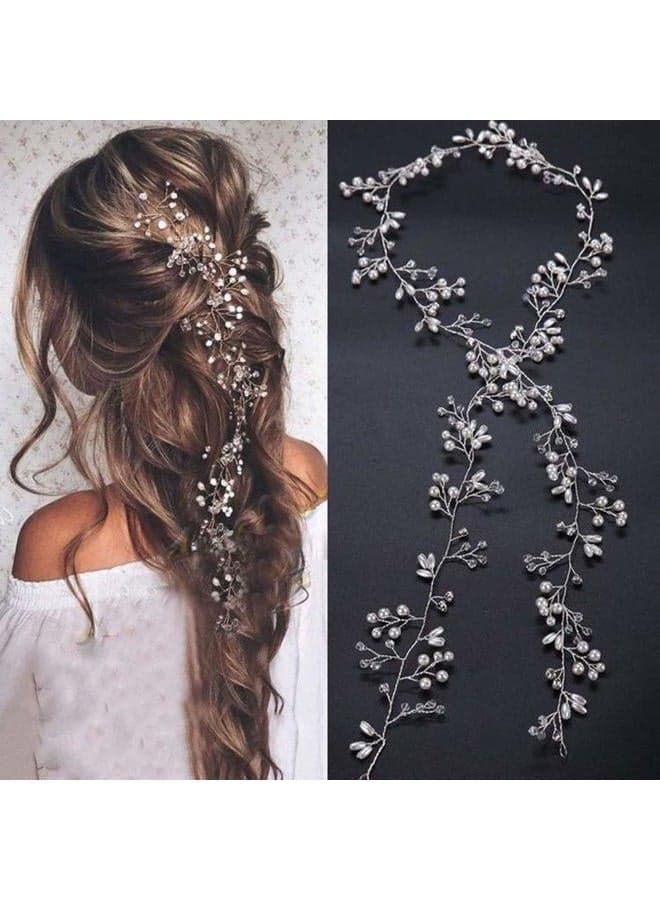 Bridal Hair Vine Wedding Head Piece (Gold, Extra Long Pearl and Crystal Beads, Headband, Women, 1 Count, 1 Piece, 0.07 pounds, Gold Color, Adult Occasion, Wire Material, Hair Styling)