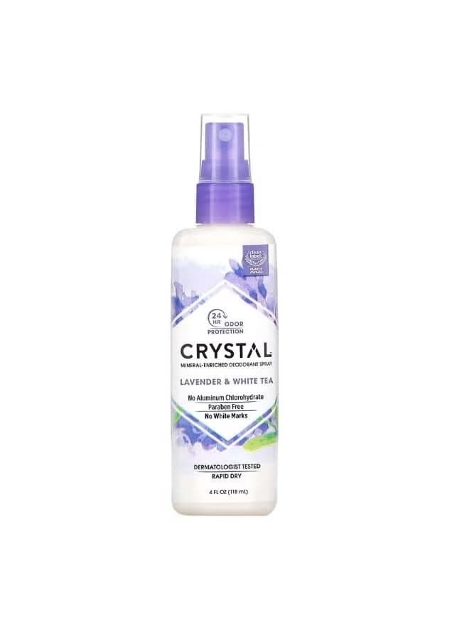 Crystal deodorant spray, mineral-rich, with lavender and white tea fragrance, 4 oz (118 ml)