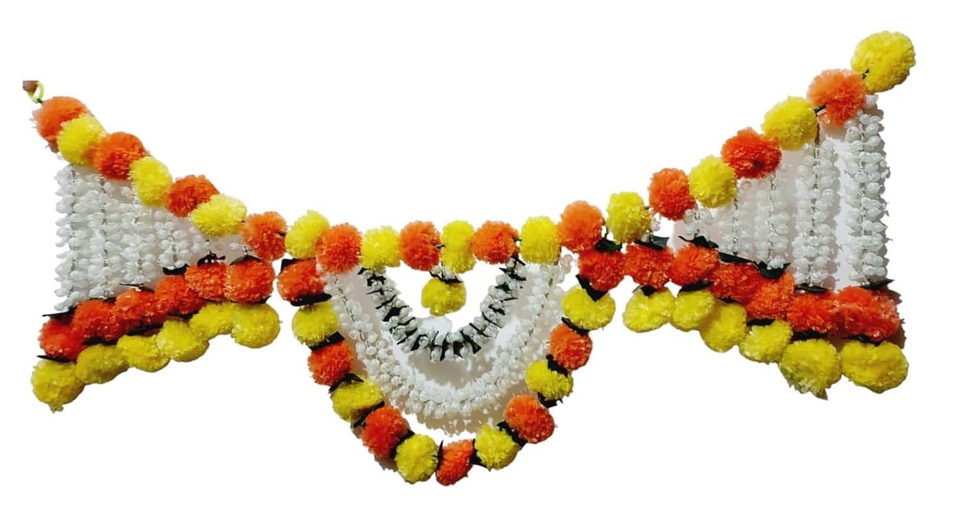 ART FLAUNTS Flower Toran Genda Phool Bandhanwar for Temple Mandir Door Entrance Decoration Artificial Marigold Fluffy Flowers Garlands Toran Set Hangings for Decoration Yellow and Orange