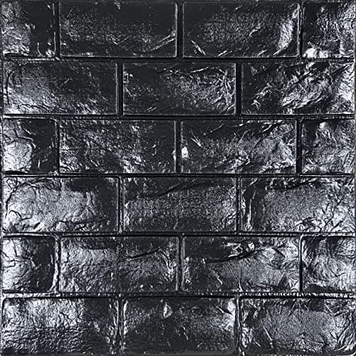 YU LI 3DH 3D Wall Panels Peel and Stick 30PCS Black Foam Brick Wallpaper for Bedroom Faux Stone Wall Panel Self-Adhesive Wallpaper (30PCS-29 Sq Ft, Black)