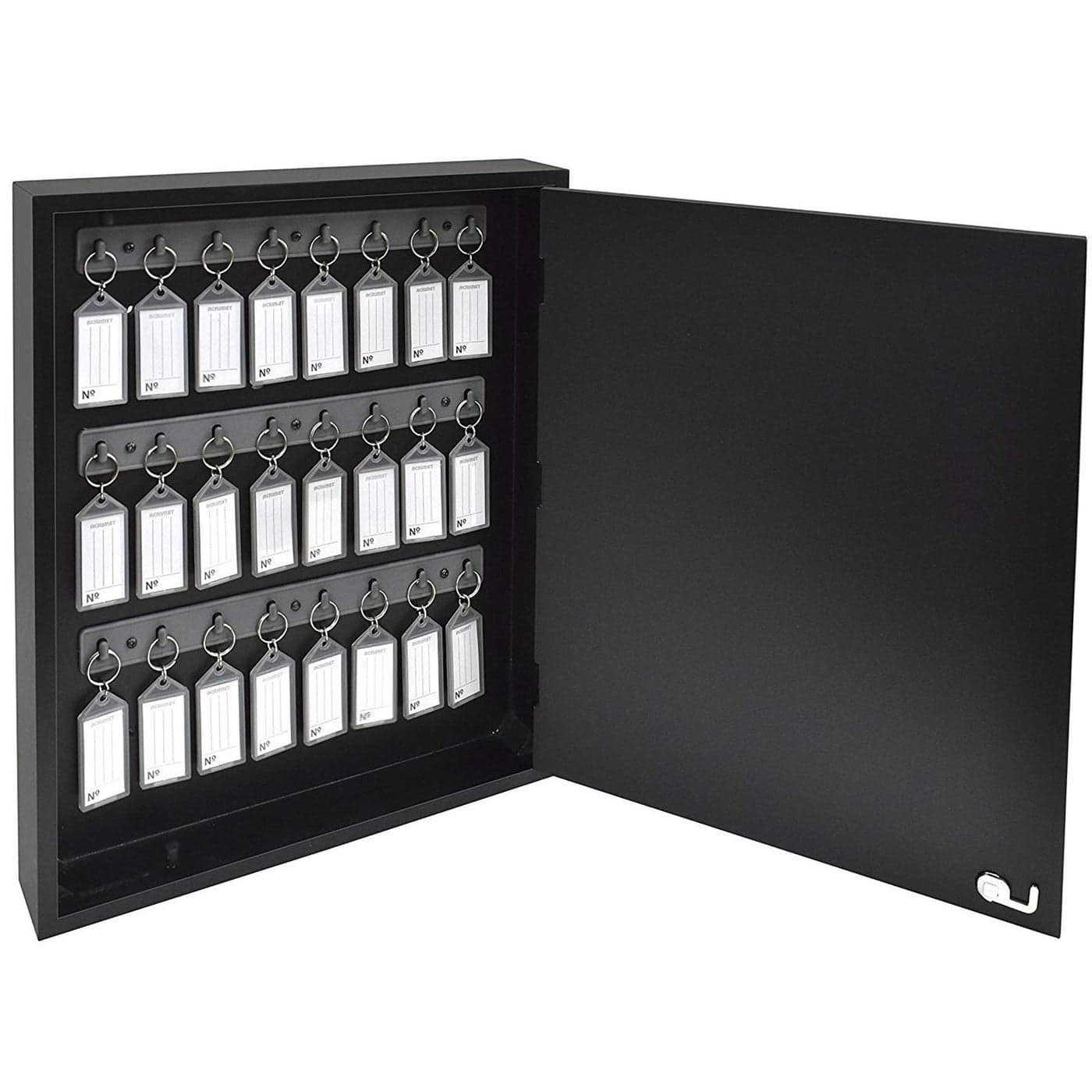 Acrimet Key Cabinet Organizer 24 Positions with Lock Wall Mount 24 Smoke Tags Included Black Cabinet