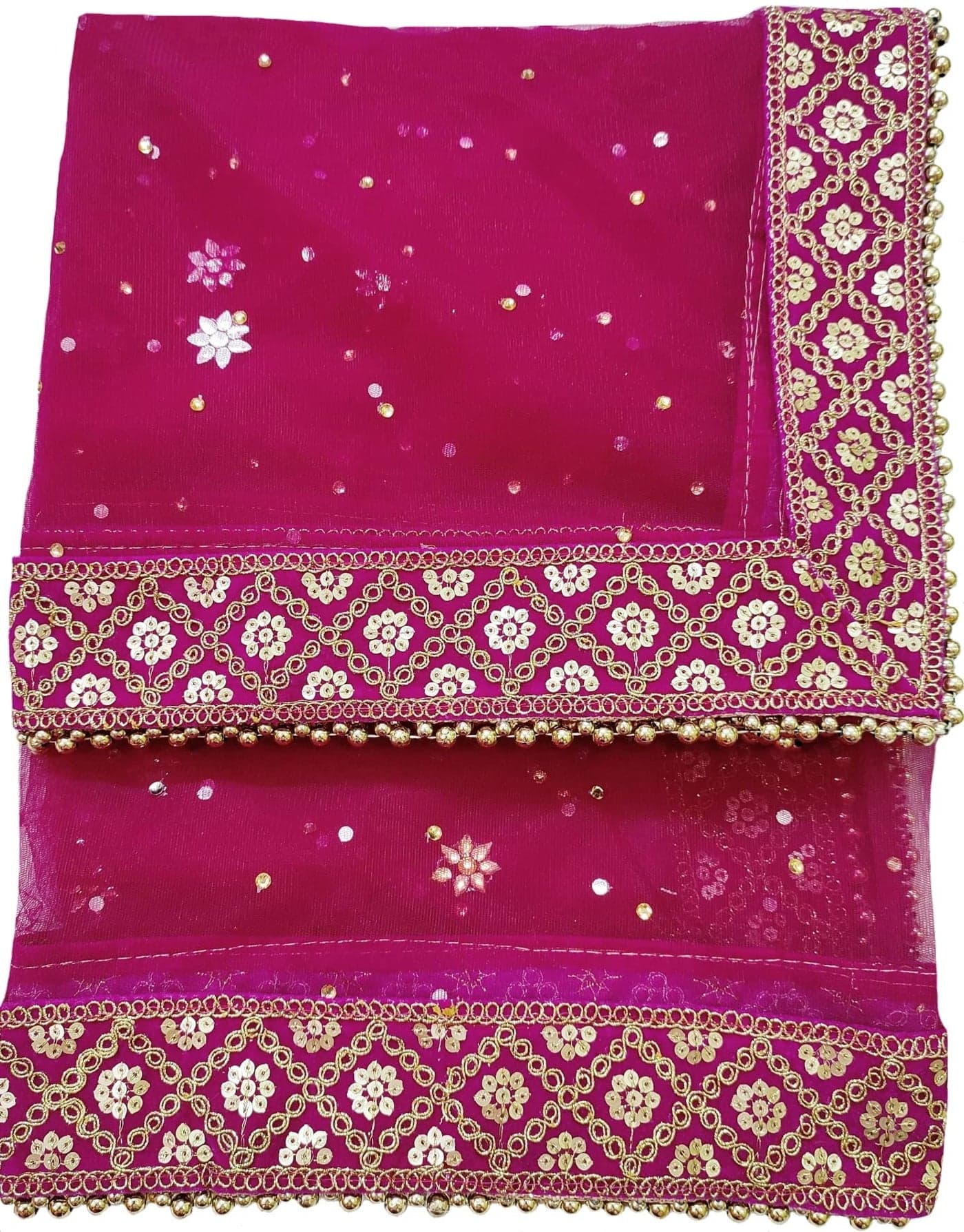 Navti Creations Women's Heavy Magenta (Raani) Net Dupatta With Check Design Embroidery Border (stone work, 2.2m) (Magenta)