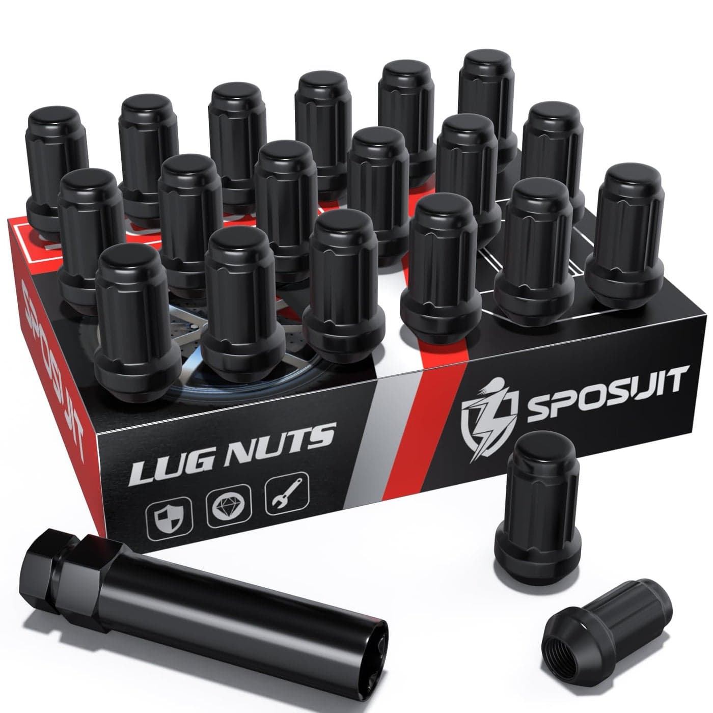 Sposuit M12x15 Spline Lug Nuts Replacement for 20102019 Chevrolet Cruze 2005200920182024 Equinox 1997201220162024 Malibu 20132024 Trax Closed End Black Lug Nut with Socket20 Pcs