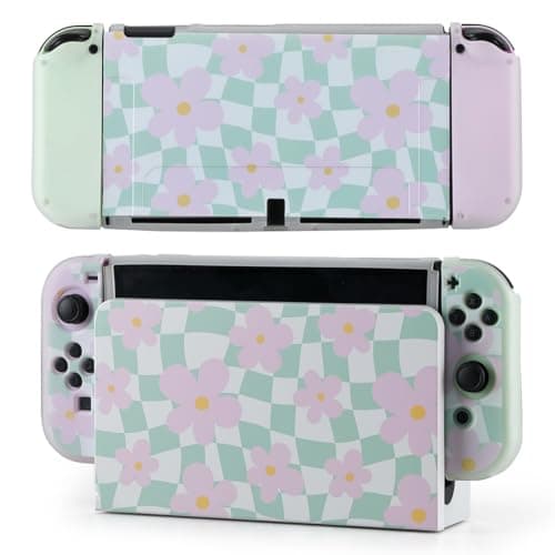 Casosexplorelab Protective Case for Switch OLED, Silicone Cover Shell Compatible with Nintendo Switch OLED Dockable Case Cozy Accessory Full Protection for Controller & Joy con-Sage Green Checker