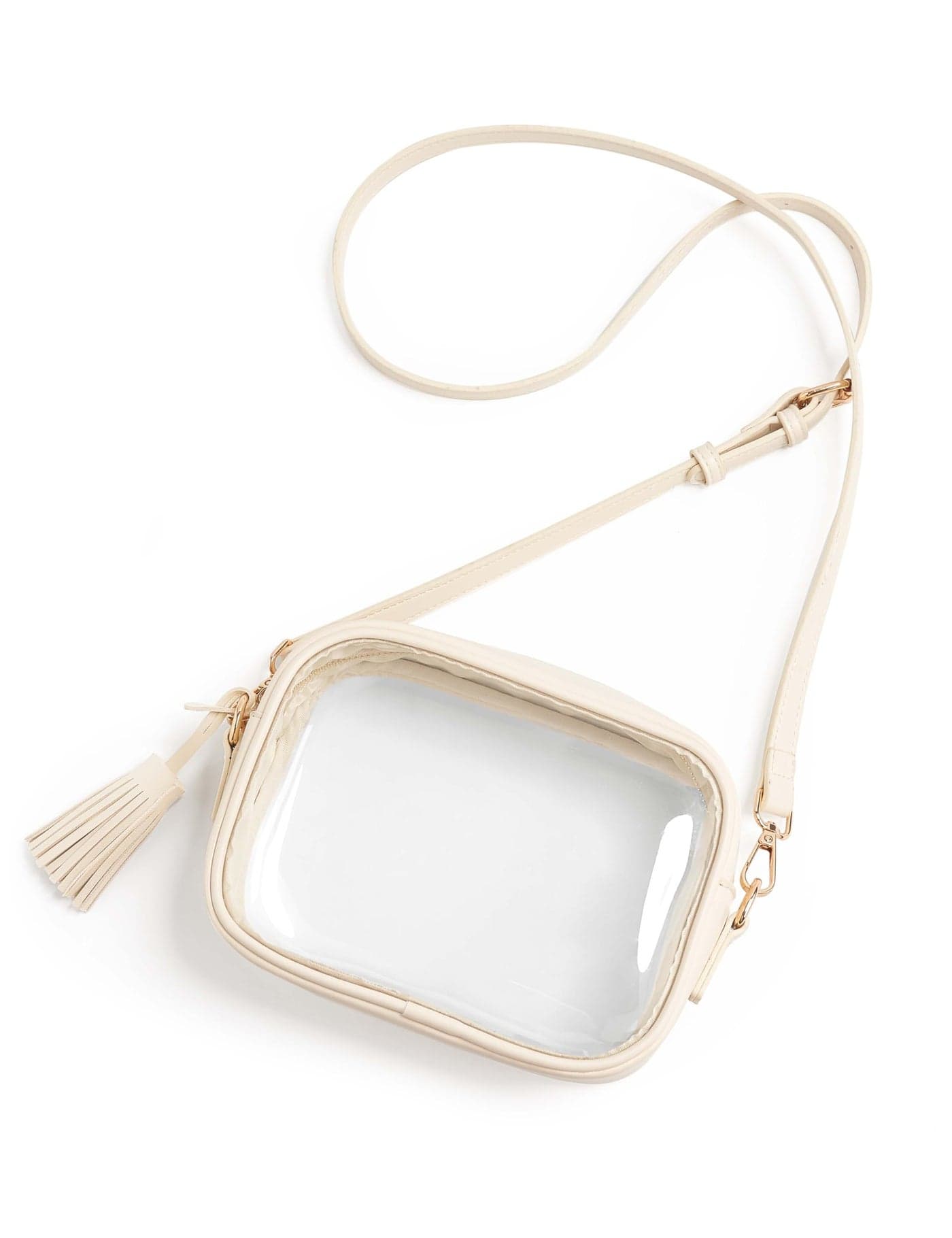 Yarnic Clear Bag Stadium Approved, PVC Clearly Crossbody Purse Small Clear Crossbody Bags with Adjustable Shoulder Strap Transparent Fashion Design for Concert Sports Event (Cream)