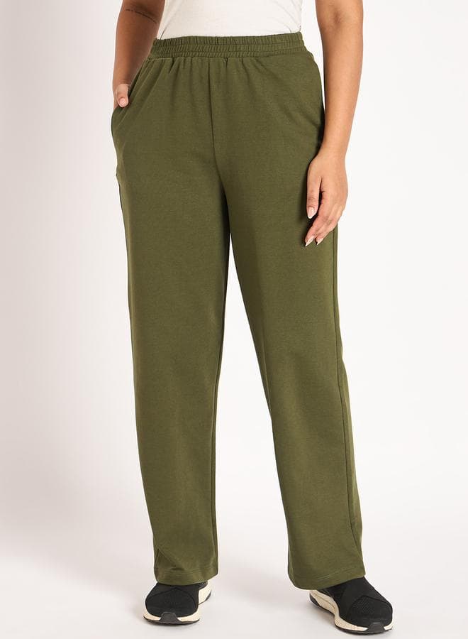 Olive Straight Fit Terry Trackpants