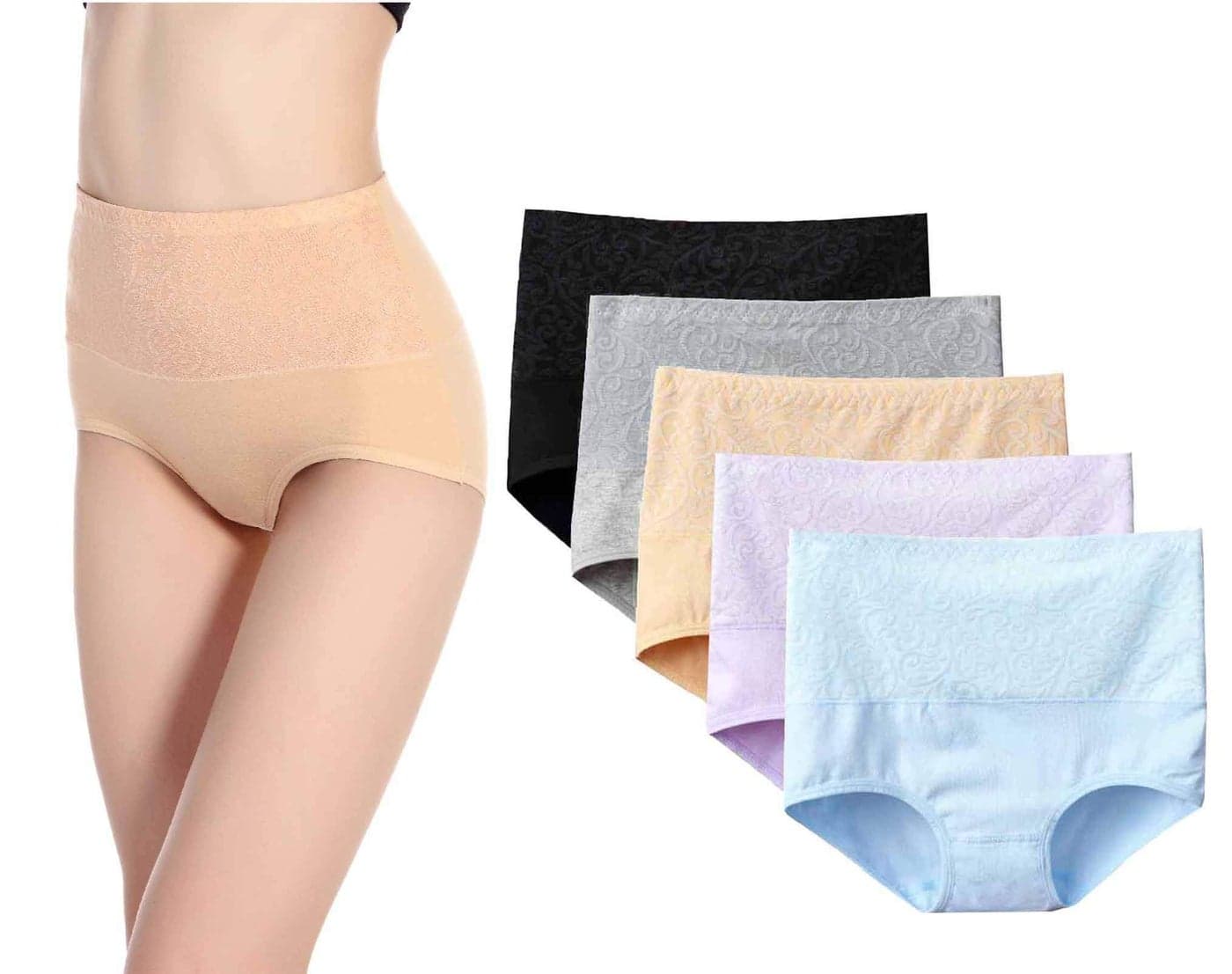 High Waist Tummy Control Panties for Women Cotton Underwear No Muffin Top Shapewear Brief Panties 5Pack Light Color XLarge