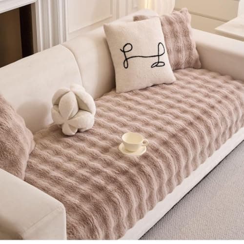 HOMETHREADS Plush Faux Fur Sofa Cover – Ultra-Soft, Thick & Fluffy Sectional Couch Slipcover with Anti-Slip Design, Washable Furniture Protector for Lasting Comfort (Beige, 1 Seater | 70x90cm)