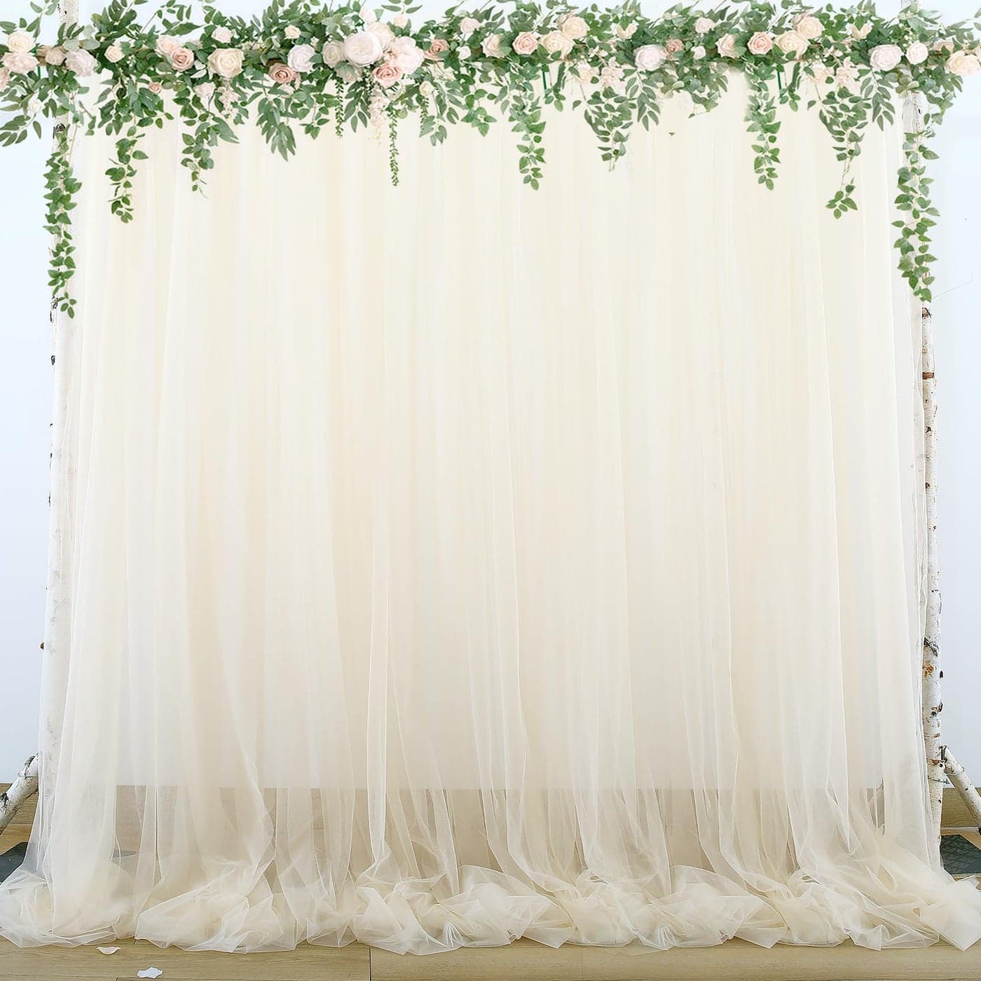 Champagne Sheer Backdrop Curtains for Parties Wedding Baby Shower Birthday Tulle Backdrop Drapes for Engagement Bridal Shower Christmas Photoshoot Background Decorations 10 ft X 10 ft 2 Panels