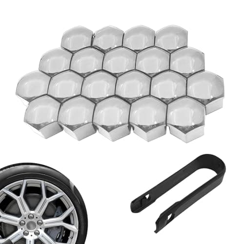Bawkars 20 PCS Lug Nut Covers 21mm Bolt Cover Caps with Removal Tool Hexagonal Plastic Dustproof Wheel Nut Rim Cover Universal for Most Cars Lug Nut Caps Silver 21mm