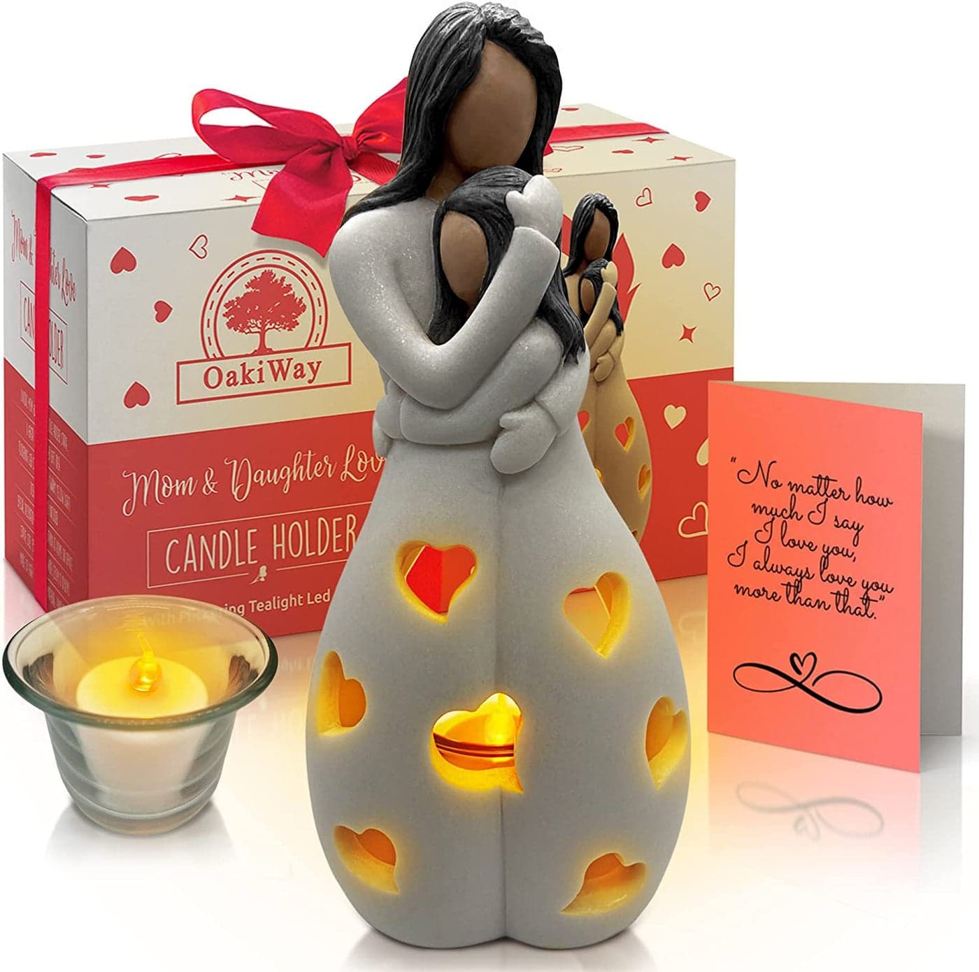 Gifts for Mom from Daughter Candle Holder Statue WFlickering LED Candle by OakiWay Cool Moms Birthday Gift Ideas Mothers Day Unique Daughters Gifts Christmas Happy Bday Dark