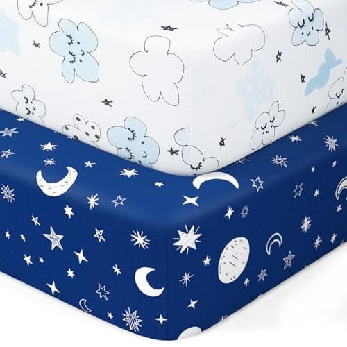 IOCCLH Pack N Play Sheets Fitted 2Pack Fit for Standard Pack N Play Mattress Mini Crib SheetsBreathable Soft Unisex Playard Sheets Starry Sky Clouds