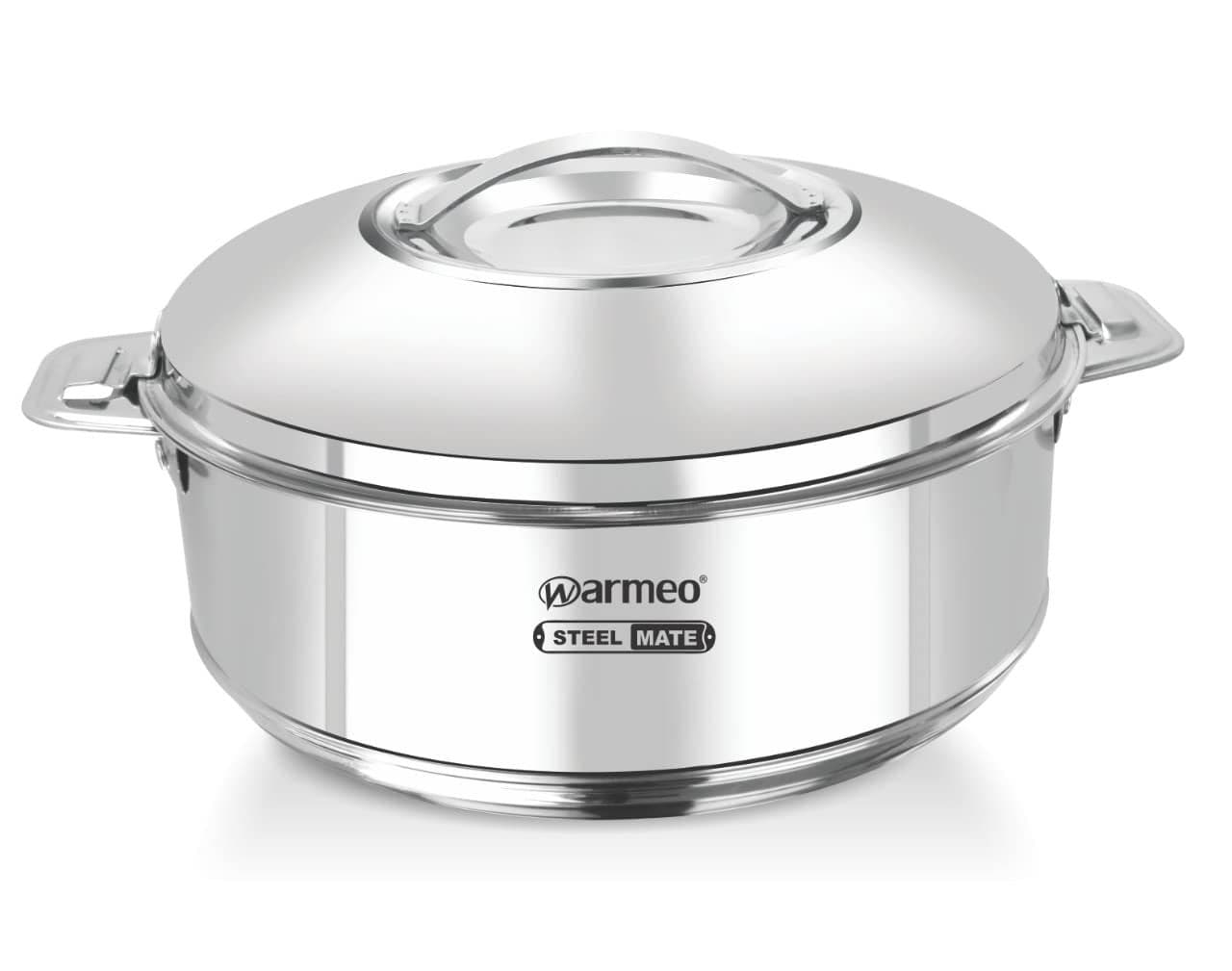 WARMEO Steam 2500 Insulated Stainless Steel Casseroles Easy to Carry Hot Boxes for Kitchen Hot Food Easy to Store Silver Pack of 1 2400 ml