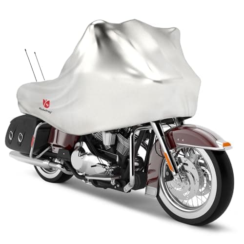 Rosefray 420D Motorcycle Half Cover-Outdoor Waterproof All Weather Protection Lightweight Half Cover,Silver XL Size for Most Touring Models Harley Davidson,Honda Goldwing,Road King Street Glide