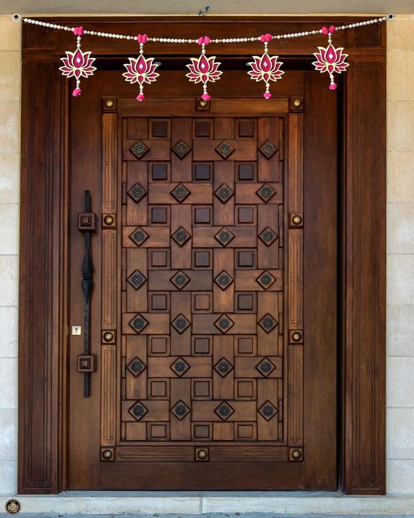 Saugat Traders Lotus Toran For Main Door, Mandir - Moti/Beads/Bell Toran For Entrance Door - Handmade Traditional Bandarwal Home Decor, 99 cm