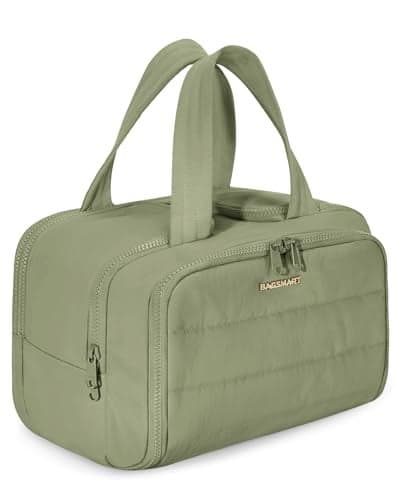 BAGSMART Travel Toiletry Bag, Lightweight Large Wide-open Travel Bag for Women, Puffy Cosmetic Makeup Bag Organizer with Handle for Accessories,Essentials, Toiletries, Green