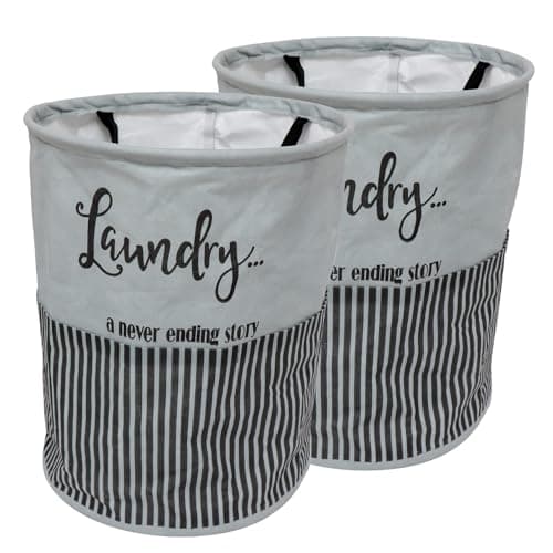 Perpetual Waterproof Laundry Cloth Basket | Foldable Storage with Handle, 45 Liters (Pack of 2) - (Grey - 5.91x11.81x1.97 Inch)