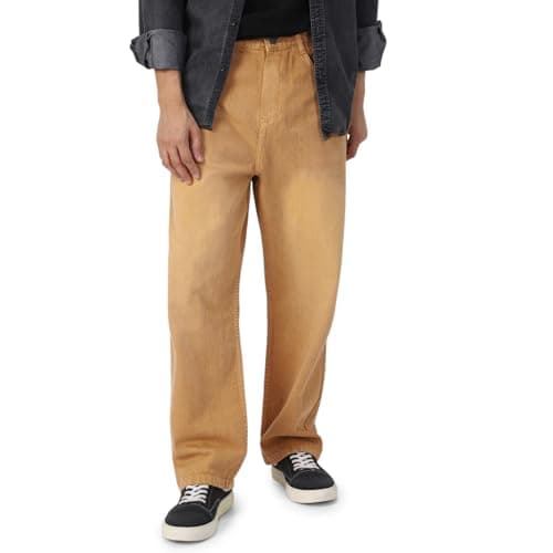 Urbano Fashion Men's Khaki Loose Baggy Fit Washed Jeans Non-Stretchable (jeanlswhsk-khaki-30)