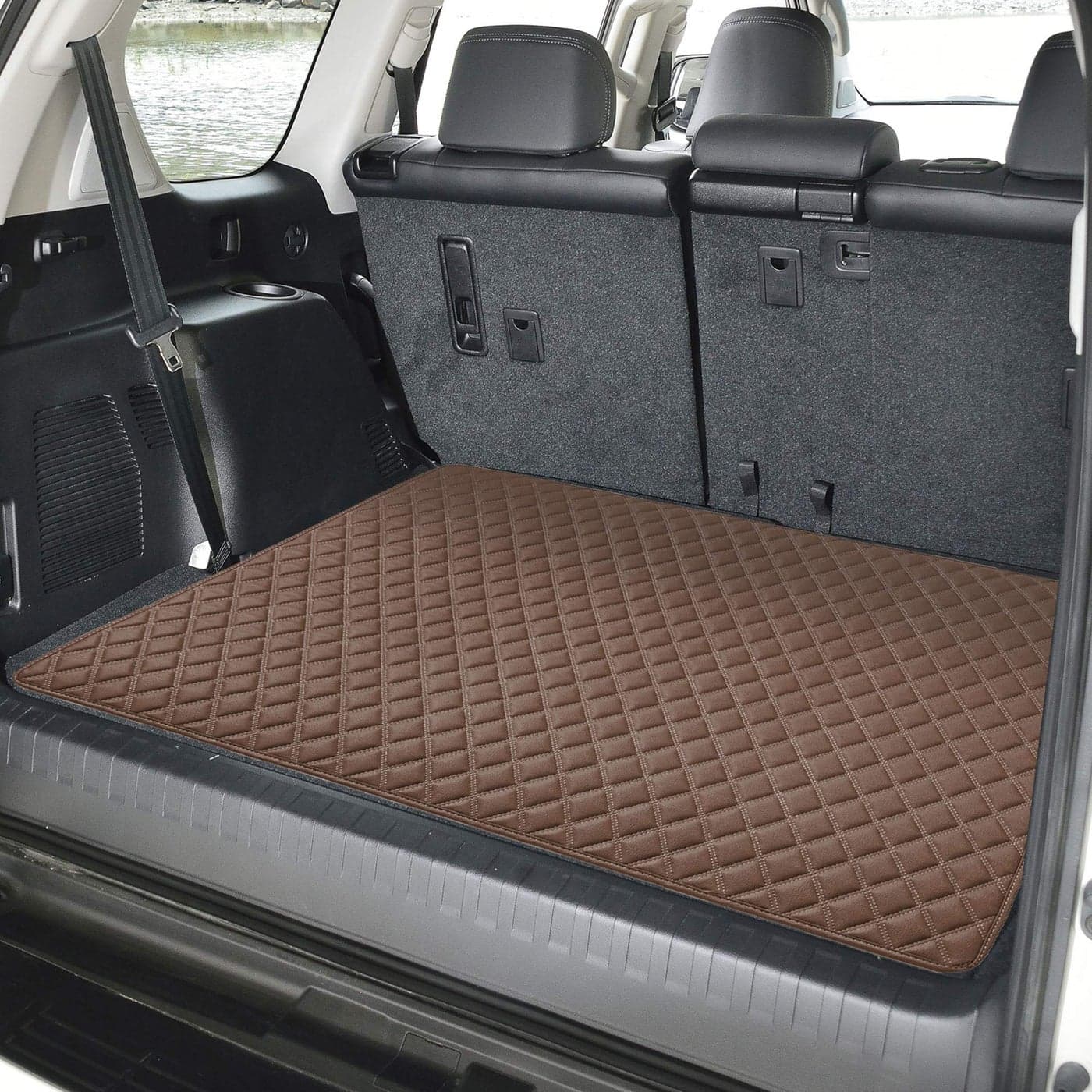 FH Group Deluxe Faux Leather Diamond Pattern Cargo Liner 32 INCHES Universal Fir for Cars Trucks SUVs Brown F16501