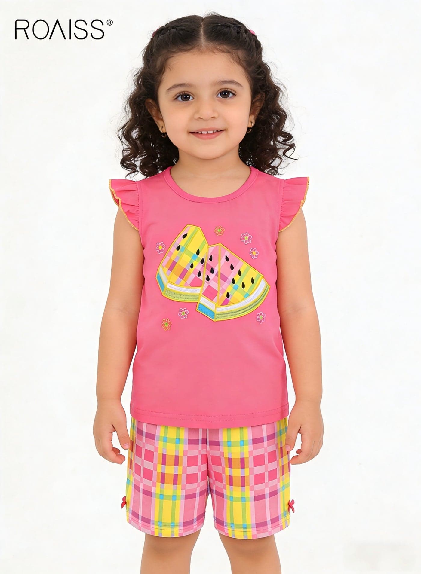 Girls 2PCS Summer Clothing Set, Adorable T-shirt and Shorts Set for Girls, Stylish Summer Outfit with Sleeveless Top and Plaid Shorts, Suitable for Daily Wear or Any Occasion